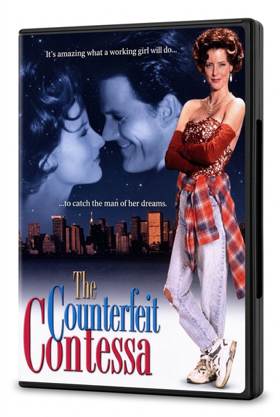DVD case cover for The Counterfeit Contessa (1994), featuring a woman standing before a nighttime city skyline with a ghostly close-up of a couple looking at each other overlaid above.