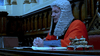A judge in a white wig and red robe sits at a wooden bench, presiding over The Brides in the Bath (2003) DVD true crime case of George Joseph Smith, with papers and a golden inkstand before him.