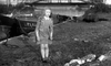 A young girl stands on the grass by a body of water, looking distressed. A striped doll is at her feet, with a boat and bridge behind her—evoking scenes from The Quatermass Xperiment (1955) DVD.