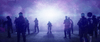 Silhouetted figures move toward a glowing light in a misty, purple scene, capturing the dramatic sci-fi vibe of The Tomorrow War (2021) DVD.