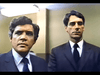 Two men in dark suits and ties stand seriously under fluorescent lights, reminiscent of a true crime drama scene from "Murder in Texas (1981) DVD," set in an office or institutional space with beige walls.