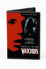 DVD case for Watchers (1988), featuring a red human face in silhouette on the left and a dark, monstrous figure on the right, with the title and production text printed below.